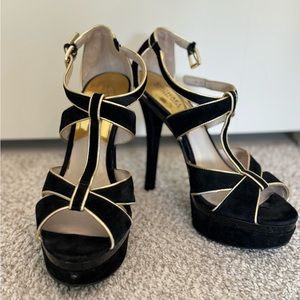 Michael Kors Black Suede Leather Platform Strappy High Heel Sandals Size 9.5 M